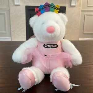 GUND and Crayola White Teddy Bear with Pink Ballerina costume and crayon crown